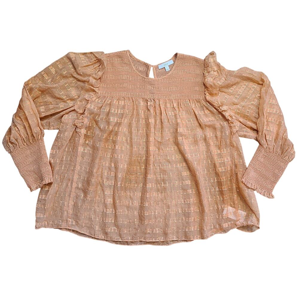 Revolve Joie Smocked Panel Shirt Womens L Silk Blend‎ Sheer Babydoll Soft Girl